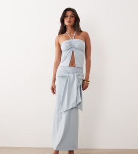 The Frolic The Frolic exclusive slinky wrap tie drape waist maxi skirt in baby blue - part of a set-Multi