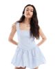 The Frolic The Frolic exclusive square neck lace trim mini bubble dress in blue stripes - 1