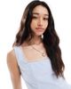 The Frolic The Frolic exclusive square neck lace trim mini bubble dress in blue stripes - 3