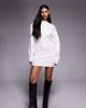 The Frolic The Frolic exclusive straight neck ribbed knit balloon sleeve mini sweater dress in cream-White - 1