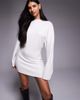 The Frolic The Frolic exclusive straight neck ribbed knit balloon sleeve mini sweater dress in cream-White - 2