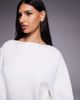 The Frolic The Frolic exclusive straight neck ribbed knit balloon sleeve mini sweater dress in cream-White - 3