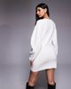 The Frolic The Frolic exclusive straight neck ribbed knit balloon sleeve mini sweater dress in cream-White - 4