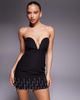 The Frolic The Frolic exclusive structured deep plunge embellished hem mini dress in black - 2