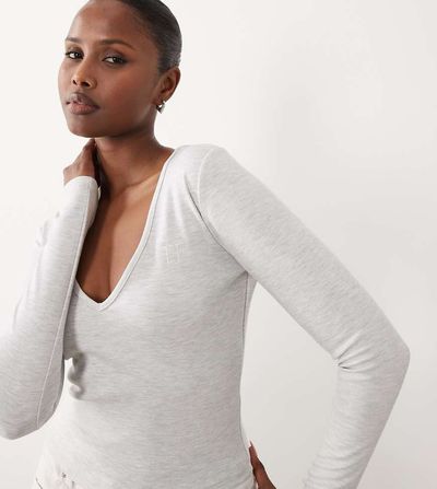 The Frolic The Frolic exclusive v-neck long sleeve top in light gray - part of a set