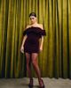 The Frolic The Frolic Exclusive velvet ruched bardot mini dress in burgundy-Red - 1