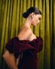 The Frolic The Frolic Exclusive velvet ruched bardot mini dress in burgundy-Red - 3