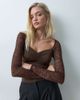 The Frolic The Frolic lace sweetheart neckline top in chocolate-Brown - 1