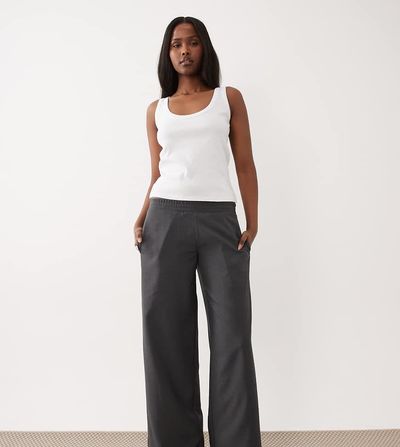 The Frolic The Frolic mid rise elastic waist wide leg pants in charcoal-Gray