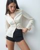 The Frolic The Frolic satin tie sleeve detail shirt in champagne-NEUTRAL - 3