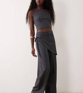 The Frolic The Frolic wrap front tie straight leg pants in charcoal-Gray