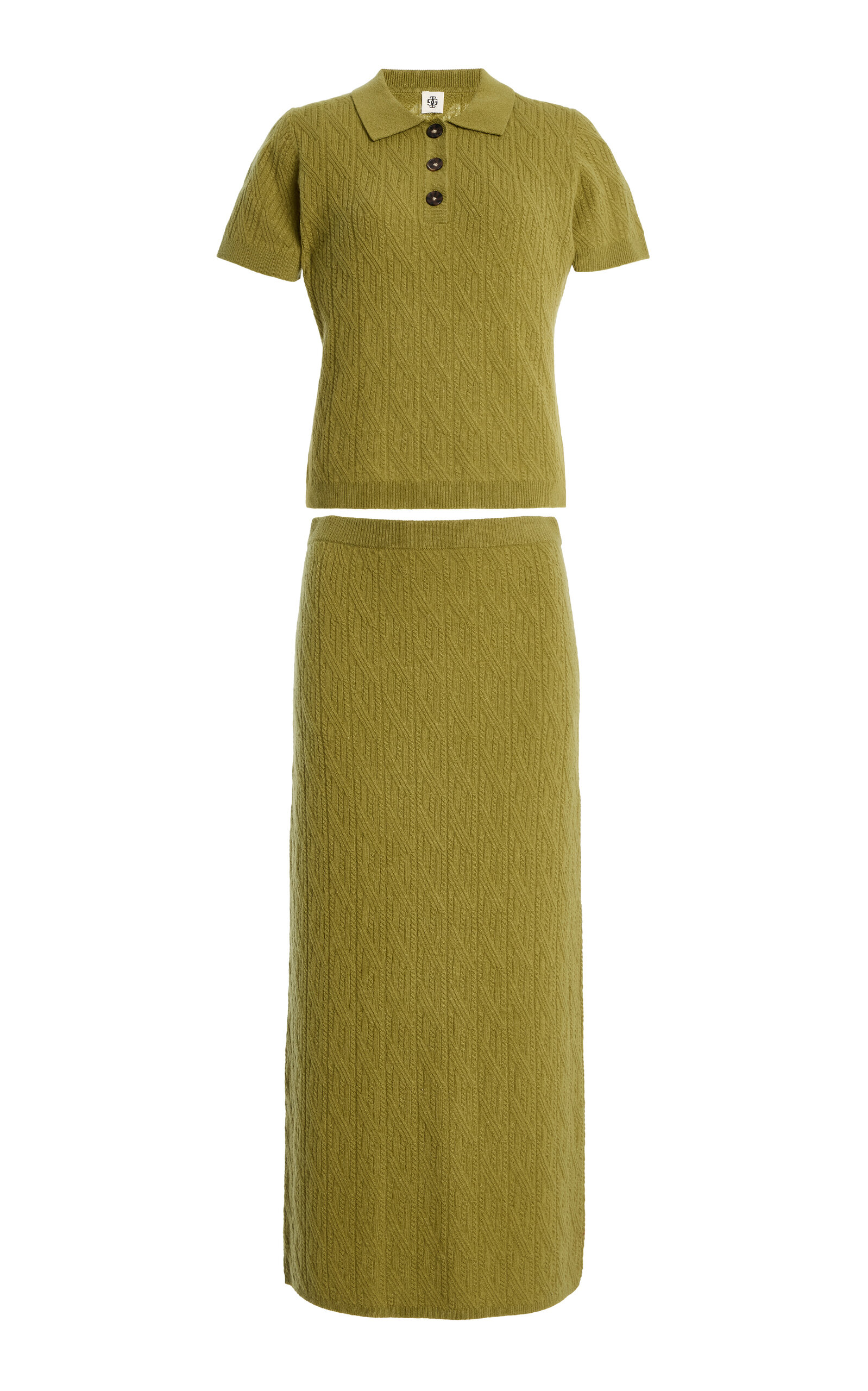 THE GARMENT THE GARMENT Exclusive Como CableKnit WoolCashmere Polo Set Green UK 10