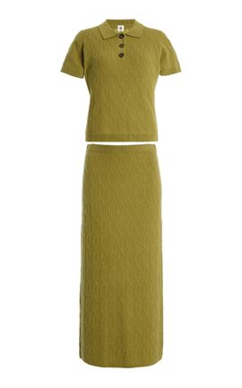 THE GARMENT THE GARMENT Exclusive Como CableKnit WoolCashmere Polo Set Green UK 10