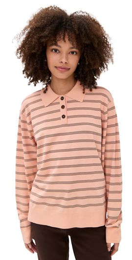The Garment The Garment Madison Polo Dusty Rose/Espresso Stripes