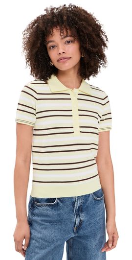 The Garment The Garment Madison Short Sleeve Polo Pastel Yellow/White/Espresso
