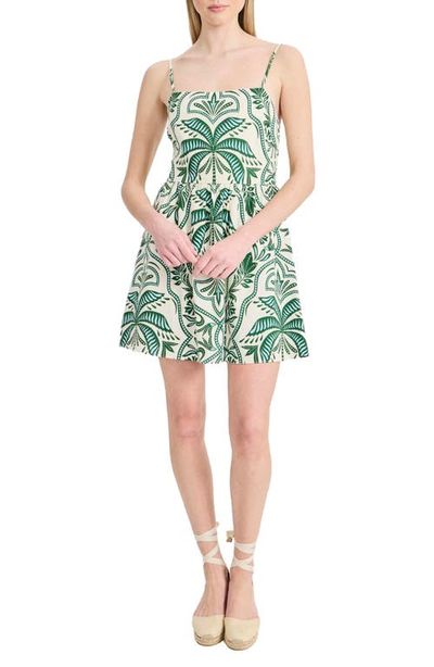 The Good Journey The Good Journey Print Tie Back Sleeveless Linen Blend Minidress