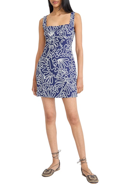 The Good Journey The Good Journey Squiggle Print Square Neck Linen Blend Minidress