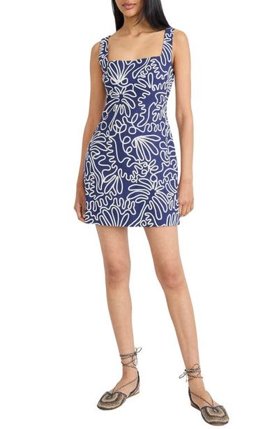 The Good Journey The Good Journey Squiggle Print Square Neck Linen Blend Minidress