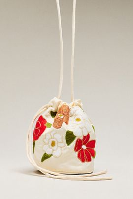 THE GREAT. Embroidered Cinched Bucket Bag