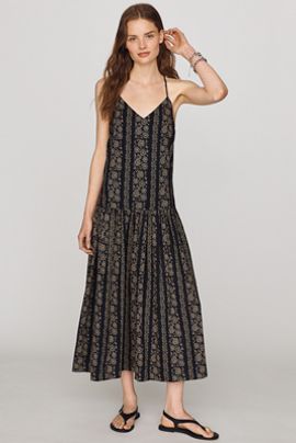 THE GREAT. The Drop Waist Cotton Midi Dress