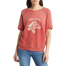 THE GREAT. THE GREAT. Bronco Short Sleeve Cotton Graphic Sweatshirt