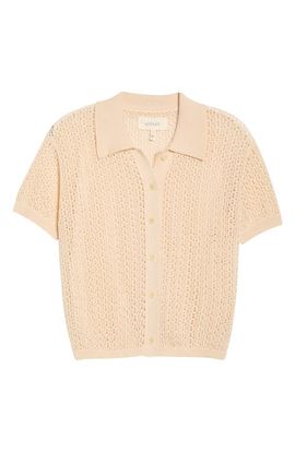 THE GREAT. THE GREAT. Open Stitch Short Sleeve Cotton Sweater