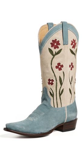 THE GREAT. THE GREAT. Stetson x THE GREAT. Cowboy Boots Washed Indigo Floral