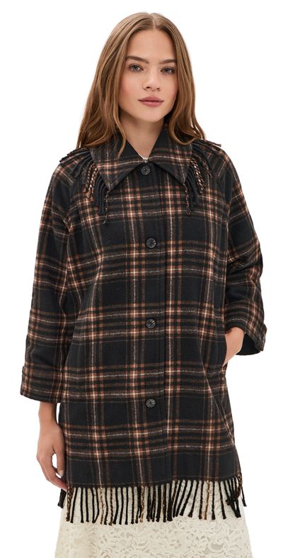 THE GREAT. THE GREAT. The Fringe Coat Caramel And Black Frontier Plaid