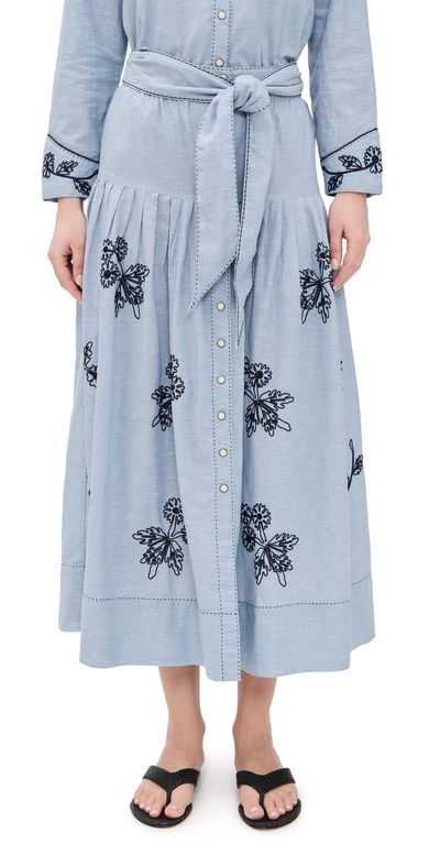 THE GREAT. THE GREAT. THE GREAT x Stetson The Chambray Embroidered Highland Skirt Chambray