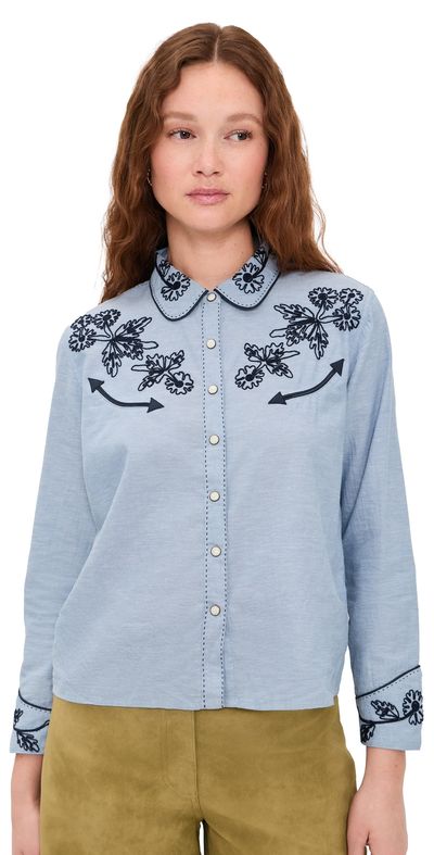 THE GREAT. THE GREAT. THE GREAT x Stetson The Chambray Embroidered Western Shirt Chambray