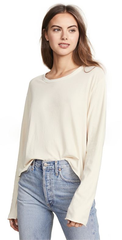 THE GREAT. THE GREAT. The Long Sleeve Crop Tee Washed White 3
