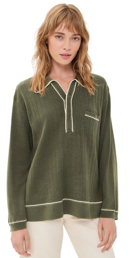 THE GREAT. THE GREAT. The Menswear Tipping Polo Olive