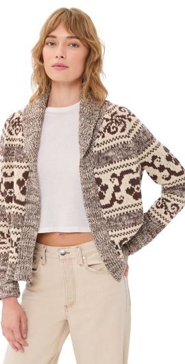 THE GREAT. THE GREAT. The Nordic Flower Lodge Cardigan Marled Chestnut
