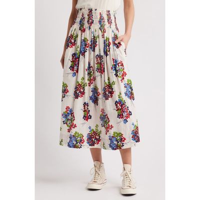 THE GREAT. THE GREAT. The Viola Floral Smocked Waist Cotton Midi Skirt