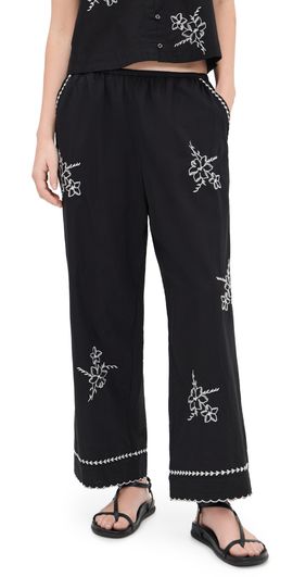 THE GREAT. THE GREAT. The Weekend Hanky Embroidery Pants Black