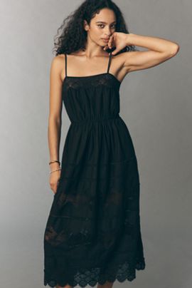THE GREAT. The Rosette Lace-Trim Midi Dress