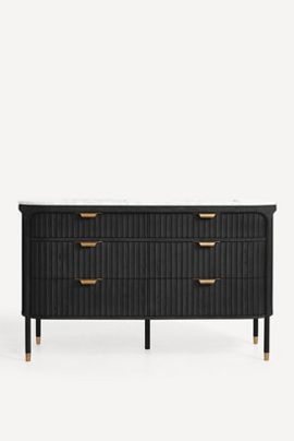 The Isla Collection by Anthropologie The Isla Marble-Top Fluted-Wood Double-Bathroom Vanity