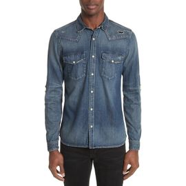 The Kooples The Kooples Distressed Denim Western Shirt