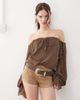 The Kript The Kript boho off-shoulder ruffle top in brown - 1
