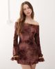 The Kript The Kript boho off the shoulder mini dress with lace detailing in burgundy print-Red - 1
