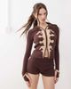 The Kript The Kript cow print knit micro mini shorts in brown - part of a set - 1