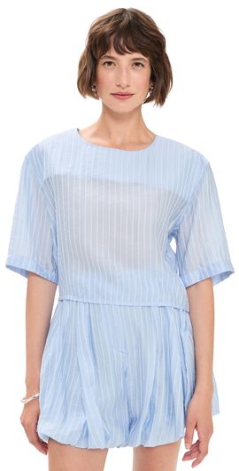 The Latest The Latest Dulce Mussolina Rigata Top Light Blue
