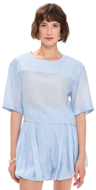 The Latest The Latest Dulce Mussolina Rigata Top Light Blue