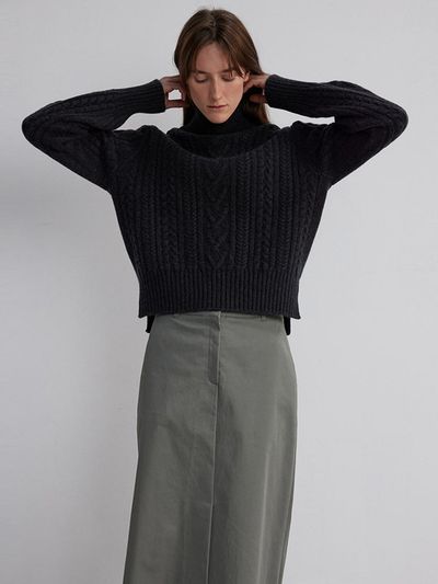 The Loom CABLE TURTLE NECK SWEATER [GRAY]