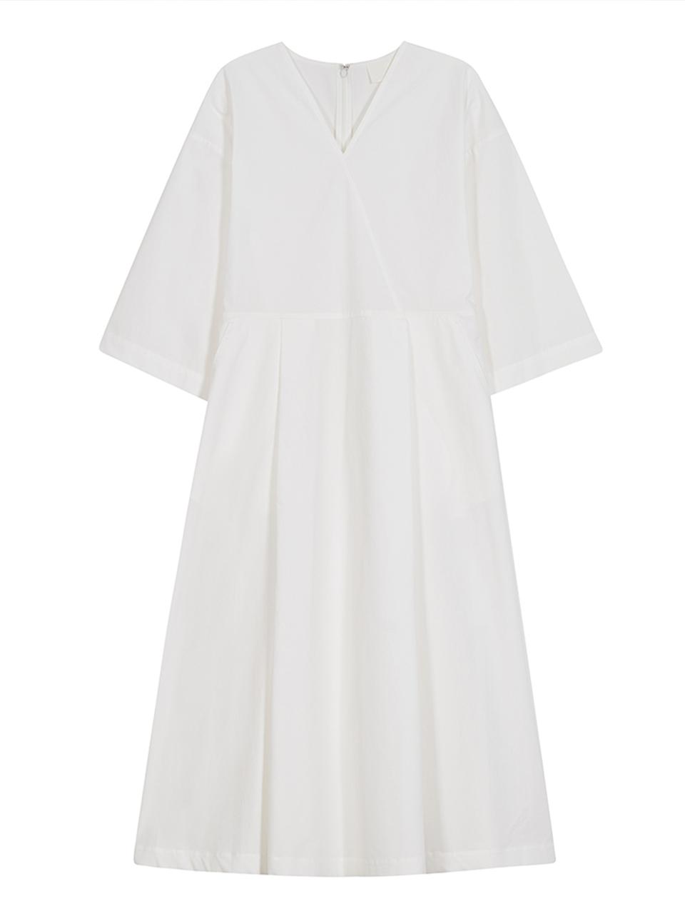 The Loom COTTON V-NECK PLEATED DRESS [WHITE]