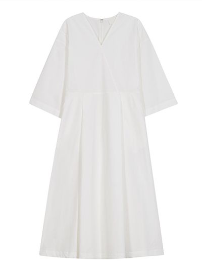 The Loom COTTON V-NECK PLEATED DRESS [WHITE]