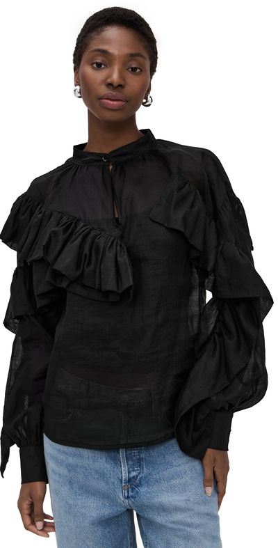 The Lulo Project The Lulo Project The Chaos Petal Linen Top Black 01