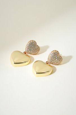 The M Jewelers The M Jewelers Pavé Double Heart Earrings in Gold, Women's at Urban Outfitters