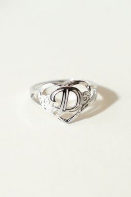 The M Jewelers The M Jewelers Silver Cutout Flower Heart Letter Ring, Women's at Urban Outfitters