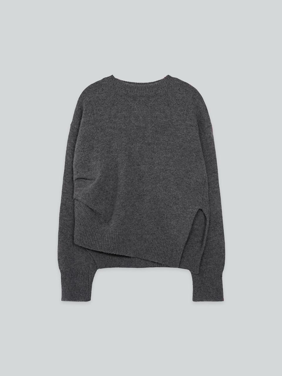 The milui Alpaca Wool Round Neck Asymmetric Knit [Charcoal]